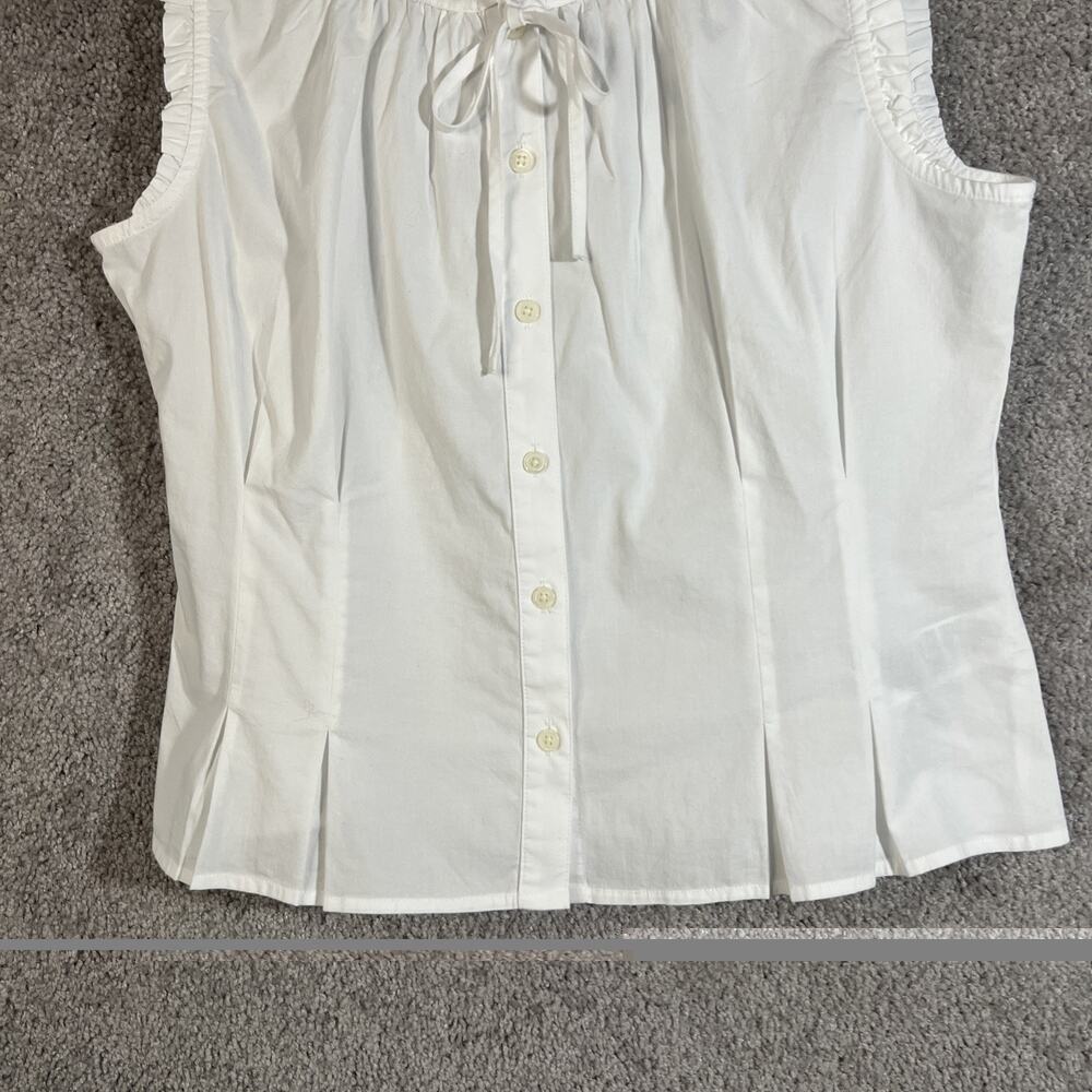 J.Crew Women’s 14 White Sleeveless Ruffle Neck Button Front Tie Blouse Top - Picture 3 of 11